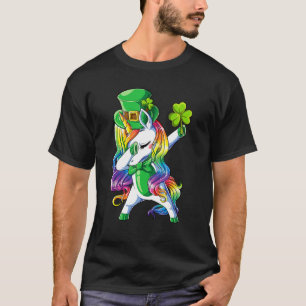 St Patricks Day Girls Dabbing Unicorn Leprechaun L T-Shirt