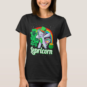 St Patricks Day Girls Dabbing Unicorn Leprechaun L T-Shirt
