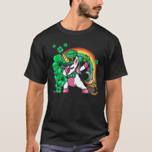 St Patricks Day Girls Dabbing Unicorn Leprechaun L T-Shirt