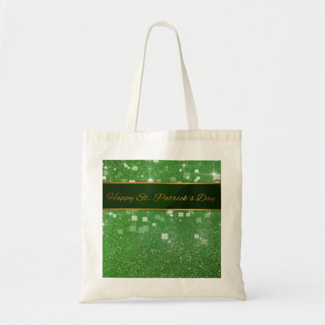 St. Patrick's Day Glitter Shamrock Tote Bag (Front)