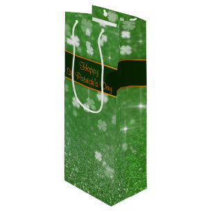 St. Patrick's Day Glitter Shamrock Wine Gift Bag