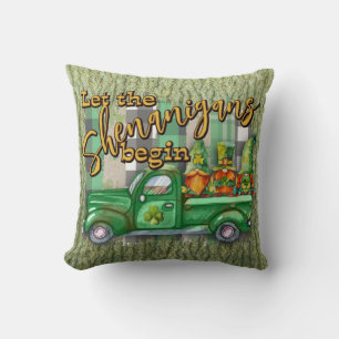 St. Patrick's Day Gnomes In Truck Shenanigans Cushion