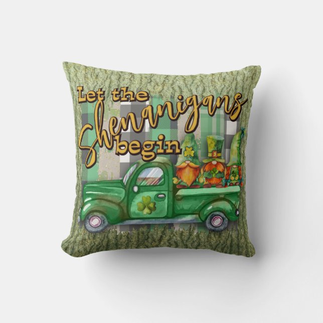 St. Patrick's Day Gnomes In Truck Shenanigans  Cushion (Front)