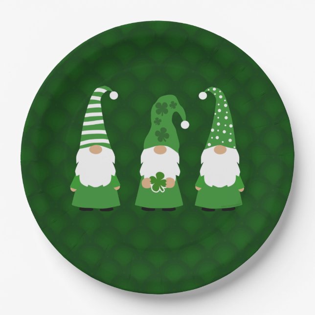 St Patricks Day Gnomes Paper Plate (Front)