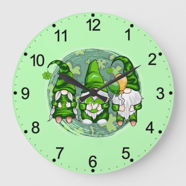 St. Patrick's Day Gnomes Shamrock Gnomes-54989 Large Clock (Front)