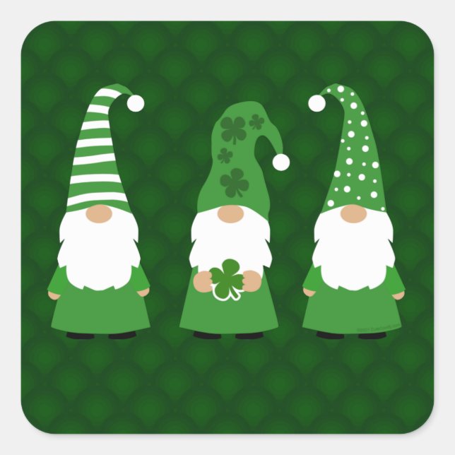 St Patricks Day Gnomes Square Sticker (Front)