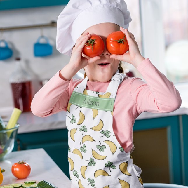St Patricks Day Go Bananas and Get Lucky Apron (St Patrick's Day Go Bananas & Get Lucky Kids Apron. HandDrawn Green Lucky Shamrocks & Yellow Bananas)