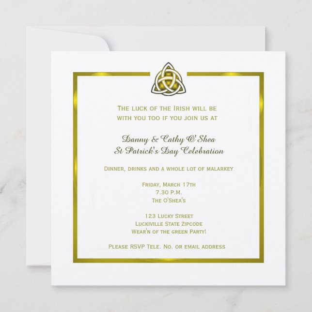 St. Patrick's Day - Gold Celtic Knot Invitation (Front)