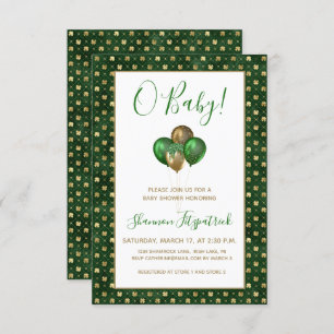 St. Patrick's Day Gold Green Shamrocks Baby Shower Invitation