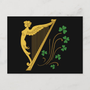 St Patrick's Day Gold Harp and Shamrocks Postcard
