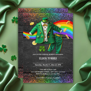 St. Patrick's Day Gold Rainbow Clover Baby Shower Invitation