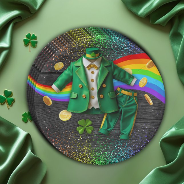 St. Patrick's Day Gold Rainbow Clover Baby Shower Paper Plate (Creator Uploaded)