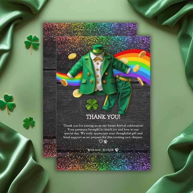 St. Patrick's Day Gold Rainbow Clover Baby Shower Thank You Card (Creator Uploaded)