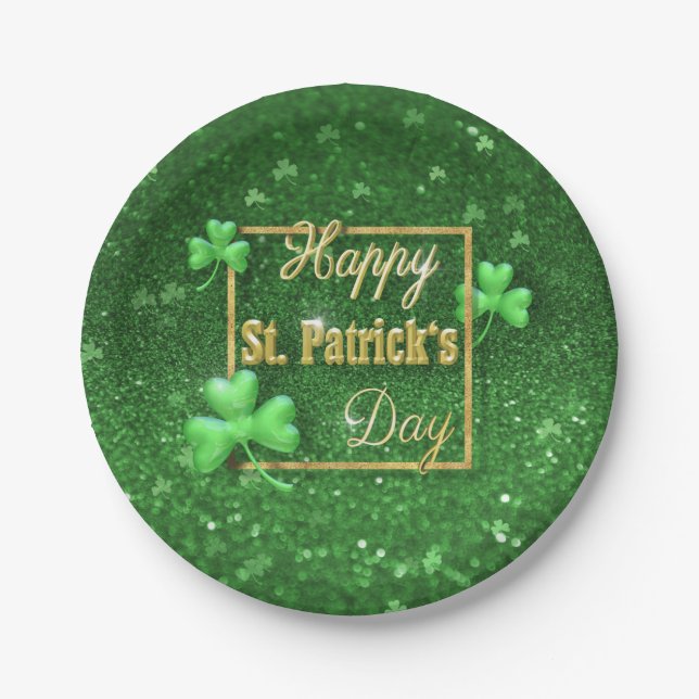 St. Patrick's Day Gold Shamrock Paper Plate (Front)