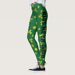 St Patrick's Day Gold Shamrocks Kiss Me I'm Irish Leggings