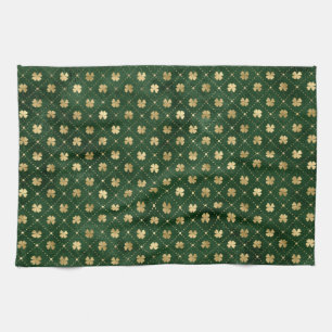 St Patricks Day Golden Clover Shamrock Vintage Tea Towel