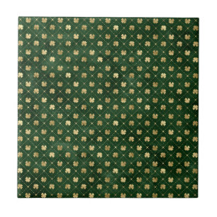 St Patricks Day Golden Clover Shamrock Vintage Tile