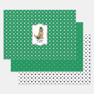 St. Patrick's Day Golden Retriever Dog Wrapping Paper Sheet