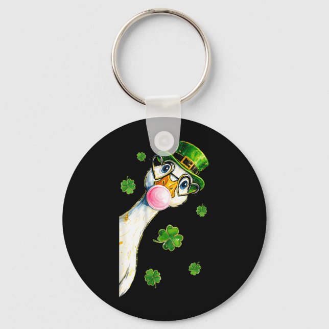 St Patricks Day Goose Leprechaun Bubblegum Key Ring (Front)