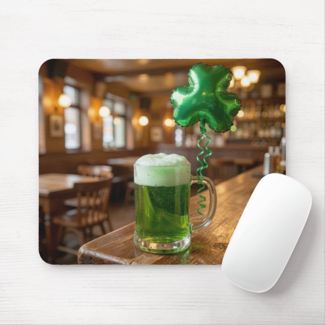 St. Patrick's Day Green Beer and Balloon Mouse Mat (With Mouse)