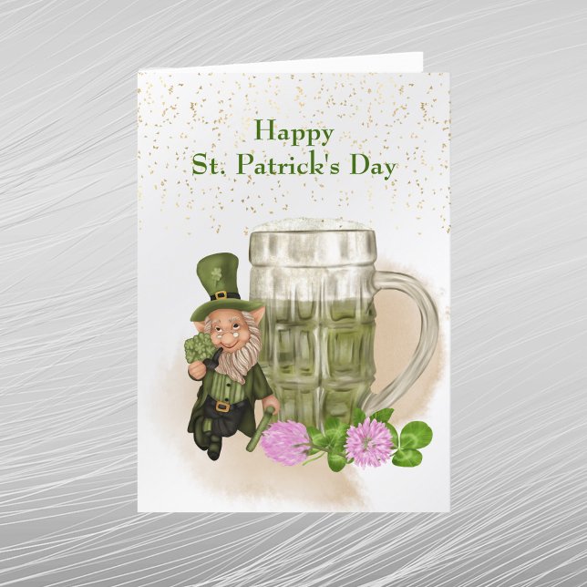 St Patricks Day Green Beer Leprechaun Clover Holiday Card (Creator Uploaded)