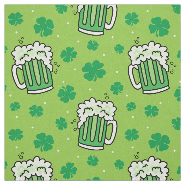 St Patrick's Day Green Beer Pattern Fabric (Swatch)
