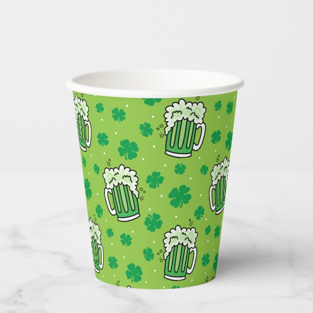 St Patrick's Day Green Beer Pattern Paper Cups (Front)