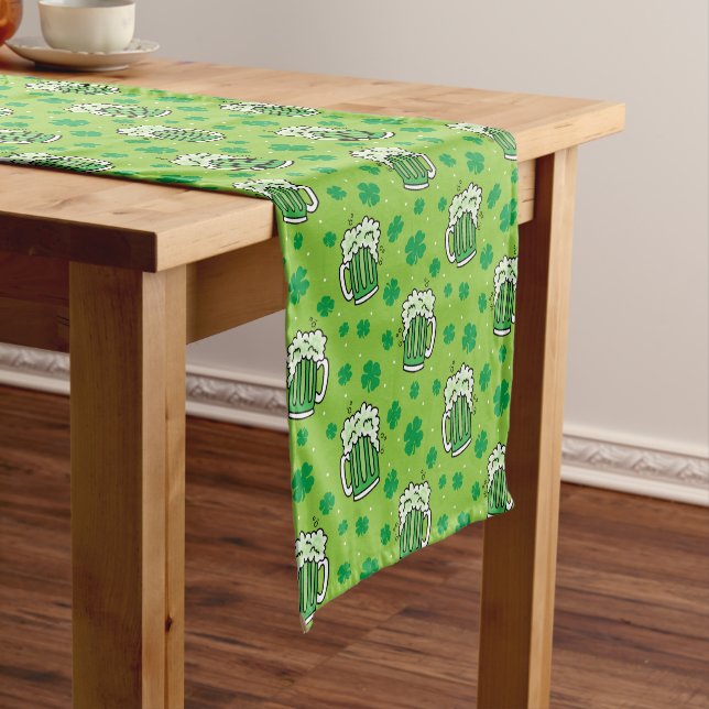 St Patrick's Day Green Beer Pattern Short Table Runner (In Situ)