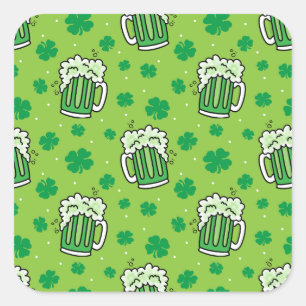 St Patrick's Day Green Beer Pattern Square Sticker