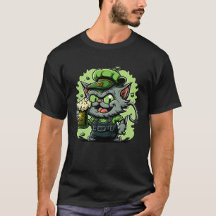 St Patrick's Day Green Cat Beer Drinking T-Shirt