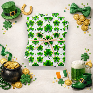 St. Patrick's Day Green Clover Diamond Pattern Wrapping Paper Sheet