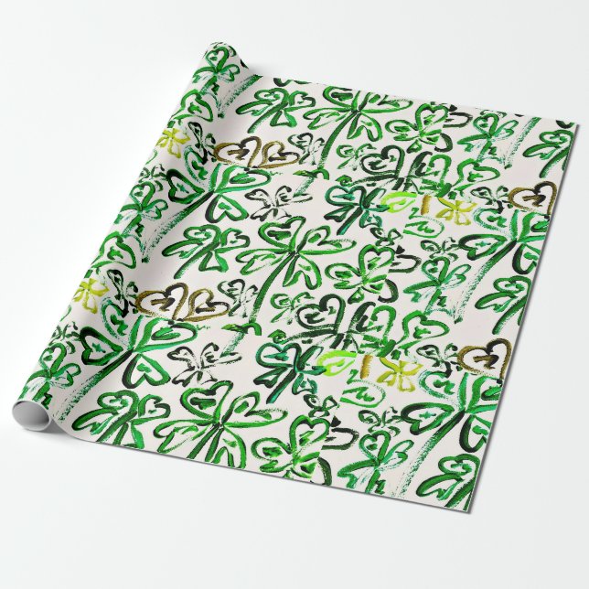 St Patrick's Day Green Clover Field Wrapping Paper (Unrolled)
