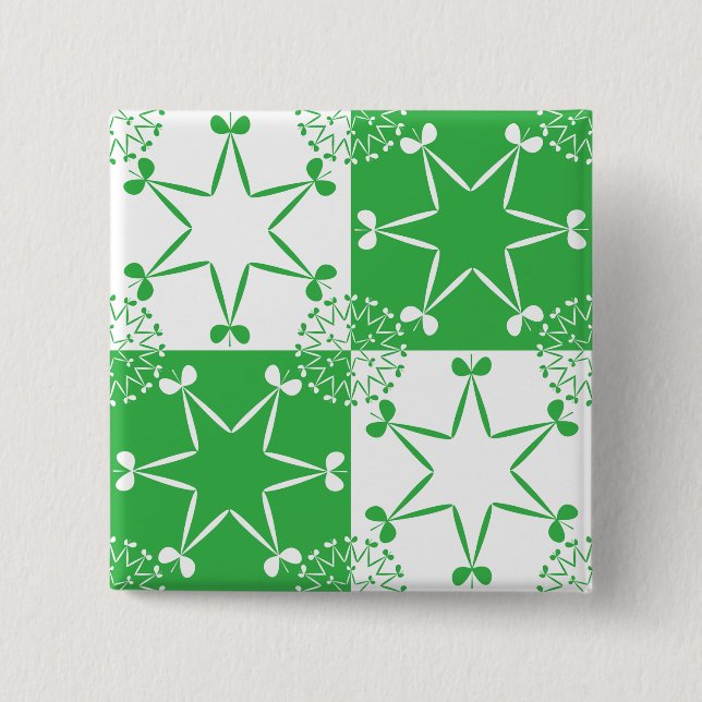 St Patricks Day Green Clover Star Geometric 15 Cm Square Badge (Front)