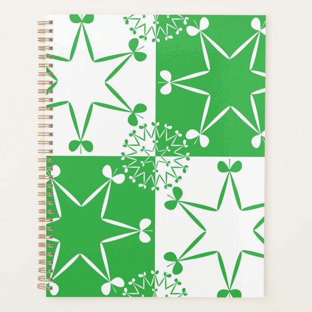 St Patricks Day Green Clover Star Geometric Planner (Front)