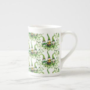 St Patricks Day Green Clovers Old Leprechaun Bone China Mug