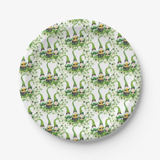St Patricks Day Green Clovers Old Leprechaun Paper Plate (Front)