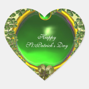 ST.PATRICK'S DAY GREEN EMERALD GEM SHAMROCK HEART HEART STICKER