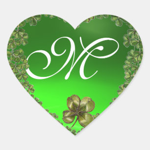 ST.PATRICK'S DAY GREEN EMERALD GEM SHAMROCK HEART STICKER