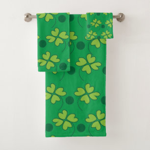 St Patricks Day Green Four Leaf Clover  Bath Towel Set