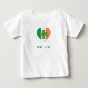 St Patricks Day Green Four Leaf Clover Born Lucky  Baby T-Shirt