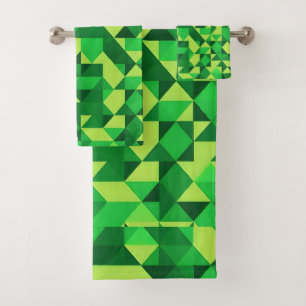 St. Patrick's Day Green Geometric Pattern Bath Towel Set
