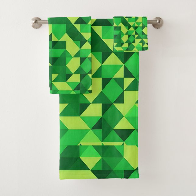 St. Patrick's Day Green Geometric Pattern Bath Towel Set (Insitu)