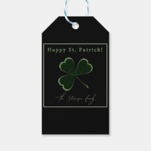 St. Patrick's Day, green glitter clover   Gift Tags