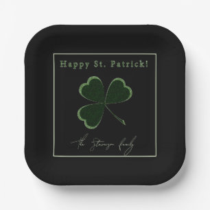 St. Patrick's Day, green glitter clover   Paper Plate