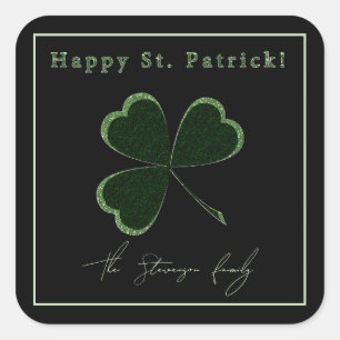 St. Patrick's Day, green glitter clover Square St Sticker