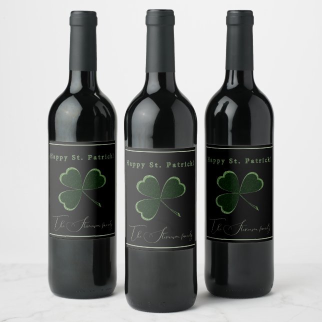 St. Patrick's Day, green glitter clover Wine Label (Bottles)