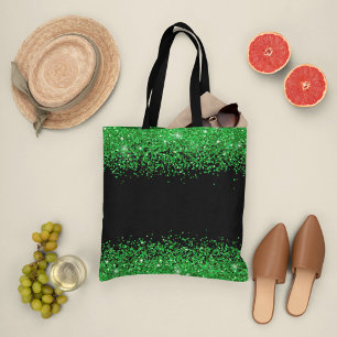 st patricks day , green glittery black pattern tote bag