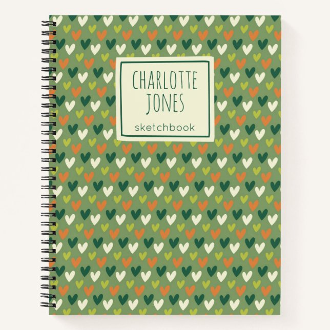 St Patrick's Day Green Hearts Personalised Drawing Notebook (Front)