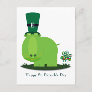 St Patrick's day: Green HIPPO Postcard