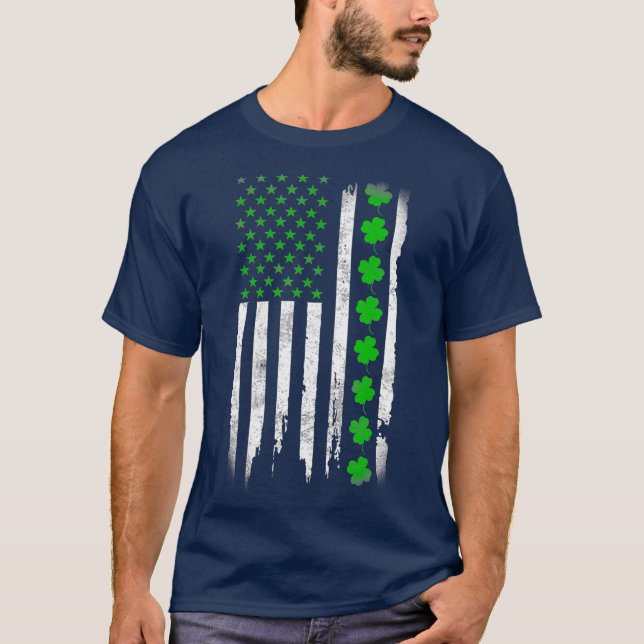 St Patricks Day Green IRISH American  Flag T-Shirt (Front)